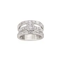 Ring with 3 cushion-cut diamond rings, set with baguette and princess-cut diamonds in palladium-plated white gold. T.53