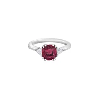 Bague Solitaire en or blanc palladié, rubis et diamants blancs