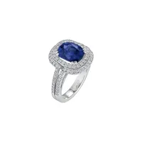 Bague Solitaire en or blanc, saphir et diamants blancs
