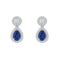 Boucles d'Oreilles Saphirs Poires pavées brillants