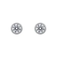 Boucles d'oreilles puces en or blanc, diamants blancs et diamant blanc - Certificat GIA