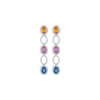 Boucles d'oreilles en or blanc, saphirs multicolores et diamants blancs