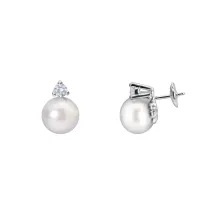 Puces Perles Blanches South Sea Serties de 2 brillants