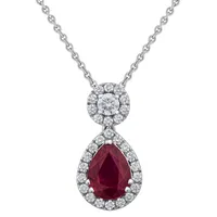 Pendentif Poire Rubis Vivid Red entouré de brillants Bélière sertie d'un brillant entouré.