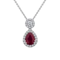 Pendentif Poire Rubis Vivid Red entouré de brillants Bélière sertie d'un brillant entouré.