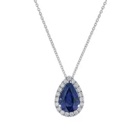 Pendentif Poire Saphir bleu entouré de brillants