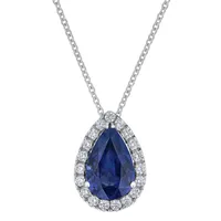 Pendentif Poire Saphir bleu entouré de brillants