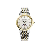 Montre CLASSICS Slimline Ladies Moonphase Bracelet acier et plaqué or jaune, Cadran nacre blanche index diamants