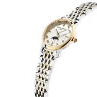 Montre CLASSICS Slimline Ladies Moonphase Bracelet acier et plaqué or jaune, Cadran nacre blanche index diamants