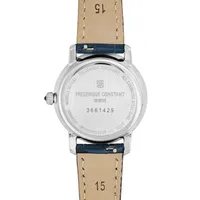 Montre CLASSICS Slimline Ladies Moonphase Bracelet veau bleu croco, Boucle ardillon, Cadran nacre blanche index diamants