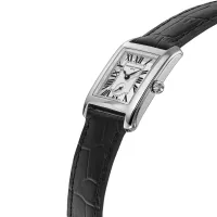 Montre CLASSICS Carrée Small Second, Bracelet cuir motif alligator, Boucle ardillon, Cadran argenté chiffres romains