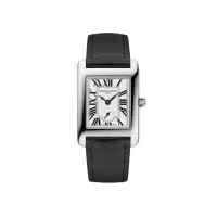 Montre CLASSICS Carrée Small Second, Bracelet cuir motif alligator, Boucle ardillon, Cadran argenté chiffres romains