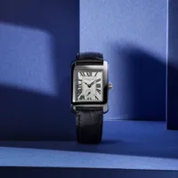 Montre CLASSICS Carrée Small Second, Bracelet cuir motif alligator, Boucle ardillon, Cadran argenté chiffres romains