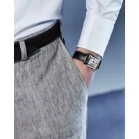 Montre CLASSICS Carrée Small Second, Bracelet cuir motif alligator, Boucle ardillon, Cadran argenté chiffres romains