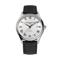 Montre CLASSICS Automatic Bracelet veau noir croco, Boucle ardillon, Cadran argenté guilloché chiffres romains