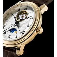 Montre CLASSICS Heart Beat Moonphase Date, Bracelet veau marron motif alligator, Boucle ardillon, Cadran argenté guilloché