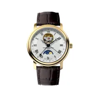 Montre CLASSICS Heart Beat Moonphase Date, Bracelet veau marron motif alligator, Boucle ardillon, Cadran argenté guilloché