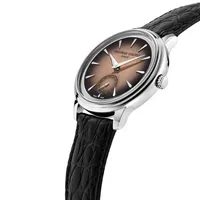 Montre CLASSICS Moneta mécanique édition limitée "1 of 999", Bracelet veau noir motif crocodile, Boucle ardillon, Cadran marron claire fumé