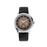 Montre CLASSICS Moneta mécanique édition limitée "1 of 999", Bracelet veau noir motif crocodile, Boucle ardillon, Cadran marron claire fumé