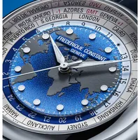 Montre MANUFACTURE Classic Worldtimer, Bracelet alligator bleu, Boucle déployante, Cadran bleu embossé et grainé