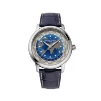Montre MANUFACTURE Classic Worldtimer, Bracelet alligator bleu, Boucle déployante, Cadran bleu embossé et grainé