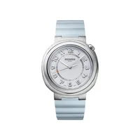 Montre Hermès CUT, Bracelet caoutchouc bleu brume interchangeable, Boucle ardillon, Cadran bleu