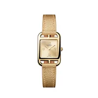 Montre CAPE COD Mini, Bracelet chèvre Chamkilight ST interchangeable, Boucle ardillon en or jaune, Cadran doré soleillé