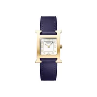 Montre HEURE H Petit Modèle, Bracelet veau swift bleu encre, Boucle ardillon, Cadran opalin