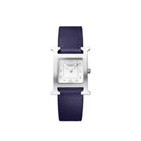 Montre HEURE H Petit Modèle, Bracelet veau swift bleu encre, Boucle ardillon, Cadran opalin