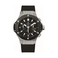 Montre BIG BANG STEEL CERAMIC Bracelet caoutchouc noir ligné, Boucle déployante, Cadran fibre de carbone