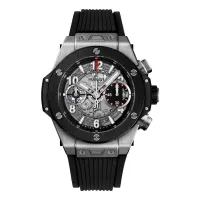Montre BIG BANG UNICO TITANIUM CERAMIC Bracelet caoutchouc noir ligné, Boucle déployante titane, Cadran noir mat et squelette