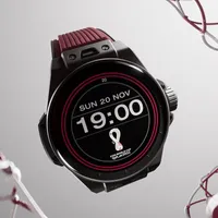 Montre BIG BANG E FIFA WORLD CUP QATAR 2022 Bracelets caoutchouc noir et noir doublé bourgogne, Boucle déployante, Cadran numérique Hublot