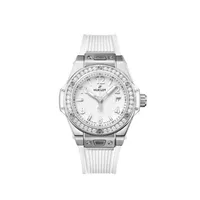 Montre BIG BANG ONE CLICK STEEL DIAMONDS Bracelet caotuchouc structuré et ligné blanc, Boucle déployante acier, Cadran blanc mat