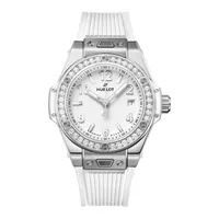 Montre BIG BANG ONE CLICK STEEL DIAMONDS Bracelet caotuchouc structuré et ligné blanc, Boucle déployante acier, Cadran blanc mat