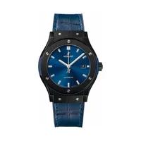 Montre CLASSIC FUSION CERAMIC BLUE Bracelet caoutchouc et alliagtor bleu, Boucle déployante acier plaqué noir, Cadran soleillé bleu satiné