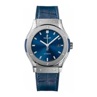 Montre CLASSIC FUSION TITANIUM BLUE Bracelet caoutchouc et alligator bleu, Boucle déployante acier, Cadran soleillé bleu satiné