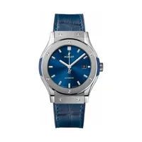 Montre CLASSIC FUSION TITANIUM BLUE Bracelet caoutchouc et alligator bleu, Boucle déployante acier, Cadran soleillé bleu satiné