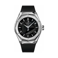 Montre CLASSIC FUSION ORLINSKI TITANIUM Bracelet caoutchouc lisse noir, Boucle déployante acier, Cadran noir facetté poli