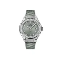 Montre CLASSIC FUSION TITANIUM SAGE GREEN DIAMONDS, Bracelet caoutchouc et tissu vert sauge, Boucle déployante acier, Cadran soleillé vert sauge satiné