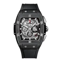 Montre SPIRIT OF BIG BANG BLACK MAGIC Bracelet en caoutchouc structuré et ligné noir, Boucle déployante titane plaqué noir, Cadran en saphir