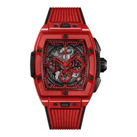 Montre SPIRIT OF BIG BANG RED MAGIC n°134/250 Bracelet en caoutchouc structuré et ligné noir/rouge, Boucle déployante, Cadran en saphir