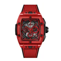 Montre SPIRIT OF BIG BANG RED MAGIC n°134/250 Bracelet en caoutchouc structuré et ligné noir/rouge, Boucle déployante, Cadran en saphir