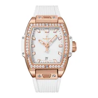 Montre SPIRIT OF BIG BANG KING GOLD WHITE DIAMONDS Bracelet caoutchouc structuré et ligné blanc, Boucle déployante King Gold, Cadran blanc mat