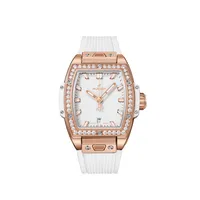 Montre SPIRIT OF BIG BANG KING GOLD WHITE DIAMONDS Bracelet caoutchouc structuré et ligné blanc, Boucle déployante King Gold, Cadran blanc mat