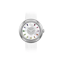 Montre BRILLANT ONE ROW RAINBOW SAPPHIRES, Bracelet alligator blanc, Boucle ardillon, Cadran nacre blanche 11 saphirs rainbow et 45 brillants