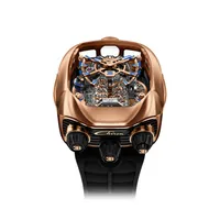 Montre BUGATTI CHIRON V2 n°27/72, Bracelet caoutchouc noir, Boucle déployante or rose, Cadran or rose dans boitier saphir transparent