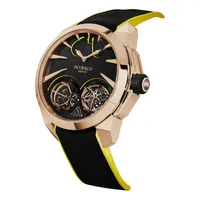 Montre GOTHAM CITY Double Tourbillon n°12/36, Bracelets caoutchouc motif cordura, Boucle déployante or rose, Cadran Batman noir