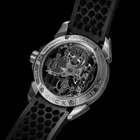 Montre EPIC X TITANIUM RED, Bracelet caoutchouc rouge, Boucle en titane, Cadran squelettepvd noir, Cadran squelette