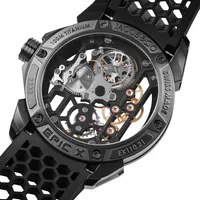 Montre EPIC X BLACK TITANIUM BLACK RING Bracelet caoutchouc noir, Boucle pvd noir, Cadran squelette