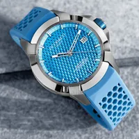 Montre EPIC X SPORT Electric blue, Bracelet caoutchouc nid d'abeille bleu clair, Boucle ardillon en acier, Cadran bleu clair motif diamant